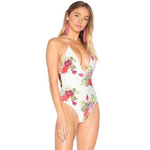 Privacy Please Elouise Floral Swimsuit XS Low Back One Piece Tropical Modest - Picture 2 of 14